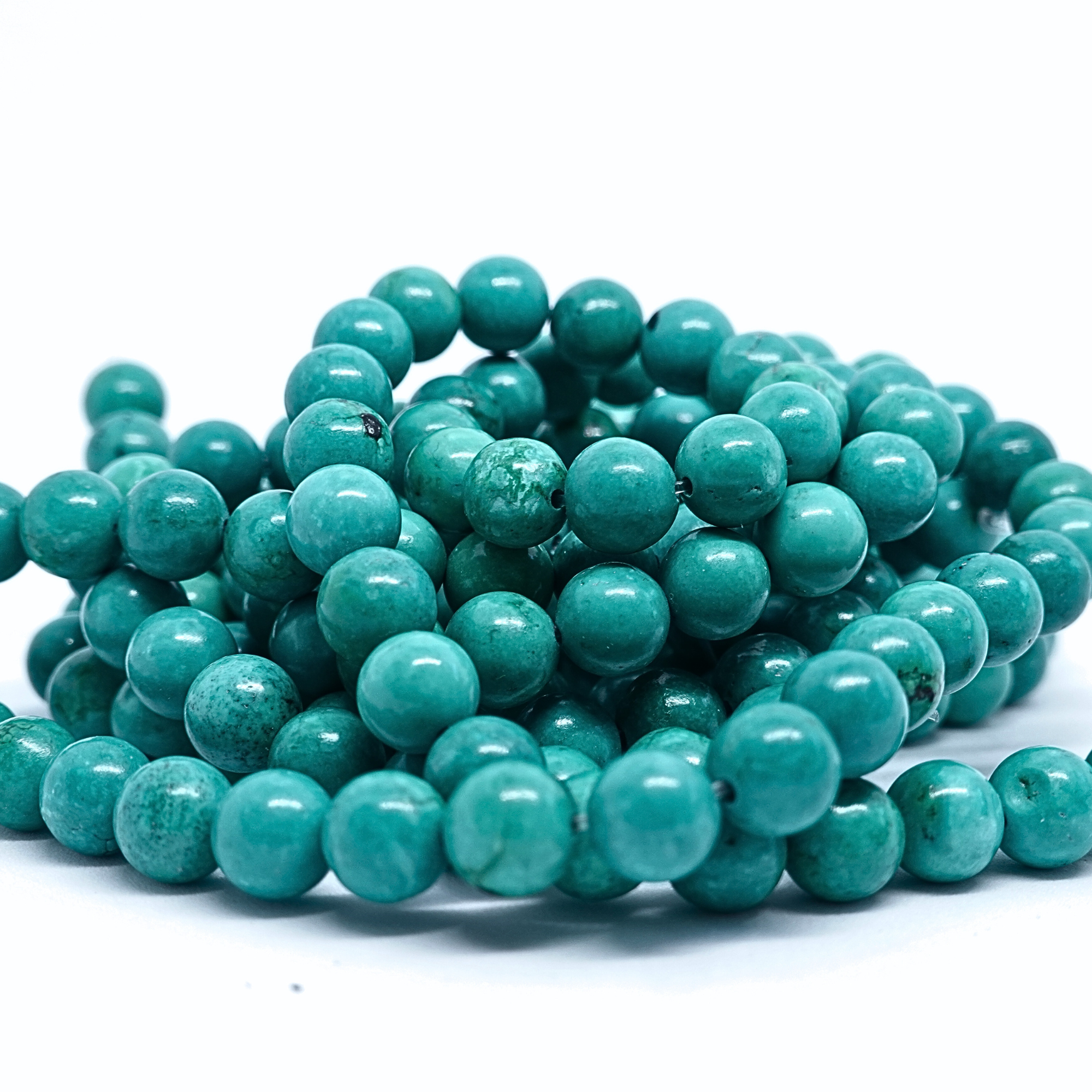 Green Turquoise - Rang de perles rondes sur fil en 6 ou 8 mm - Grade A Lovaneo grossiste perle semi precieuse
