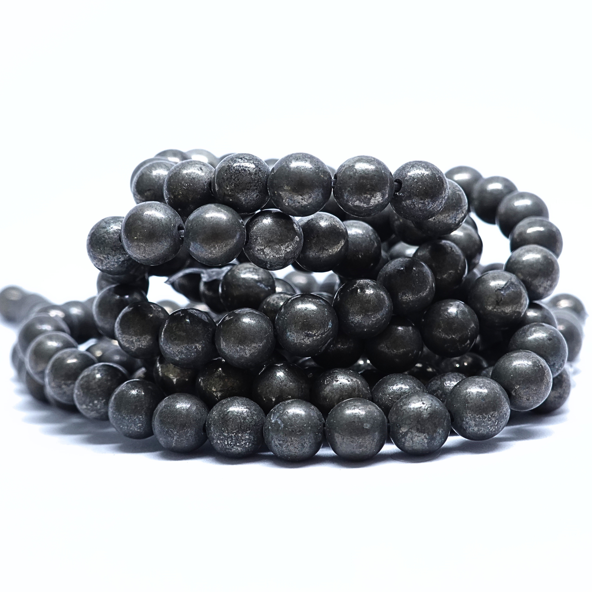 Pyrite - Rang de perles rondes sur fil en 6 ou 8 mm - Grade Regular