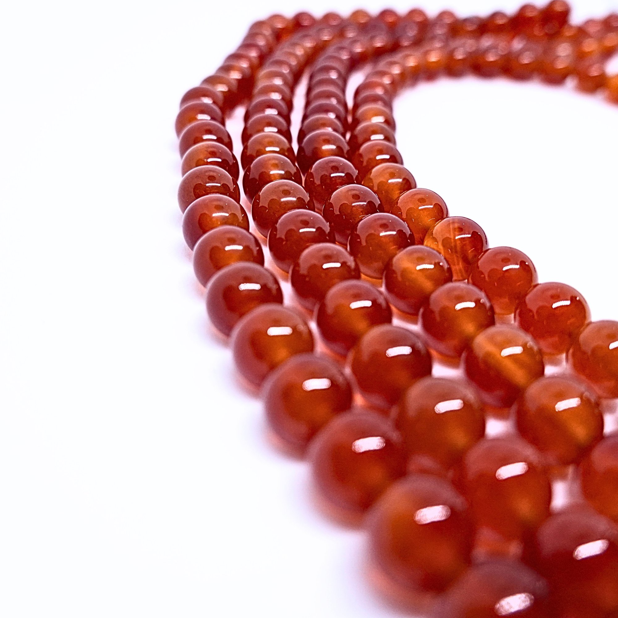 Agate Rouge (Cornaline) - Rang de perles rondes sur fil en 6 ou 8 mm - Grade AA