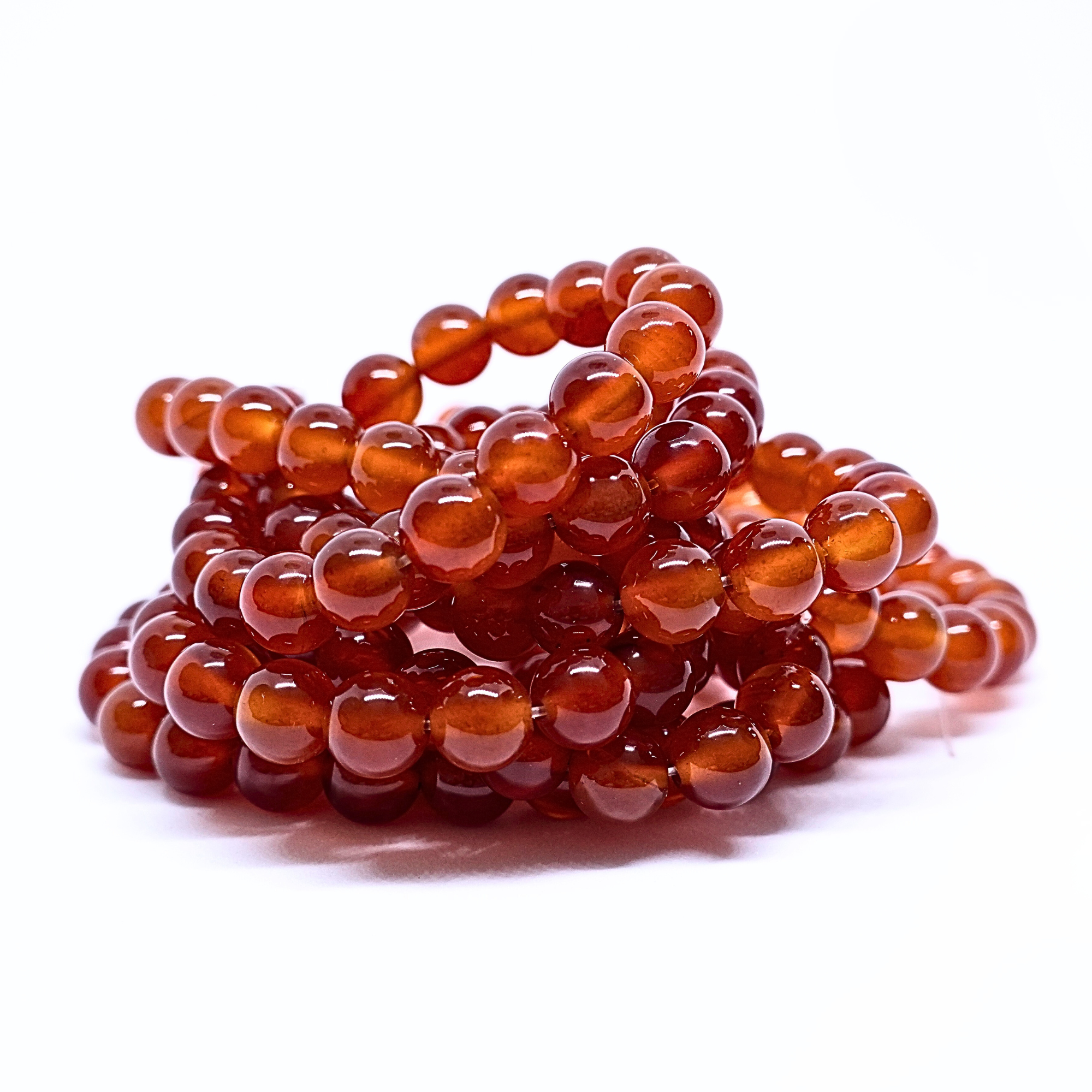 Agate Rouge (Cornaline) - Rang de perles rondes sur fil en 6 ou 8 mm - Grade AA