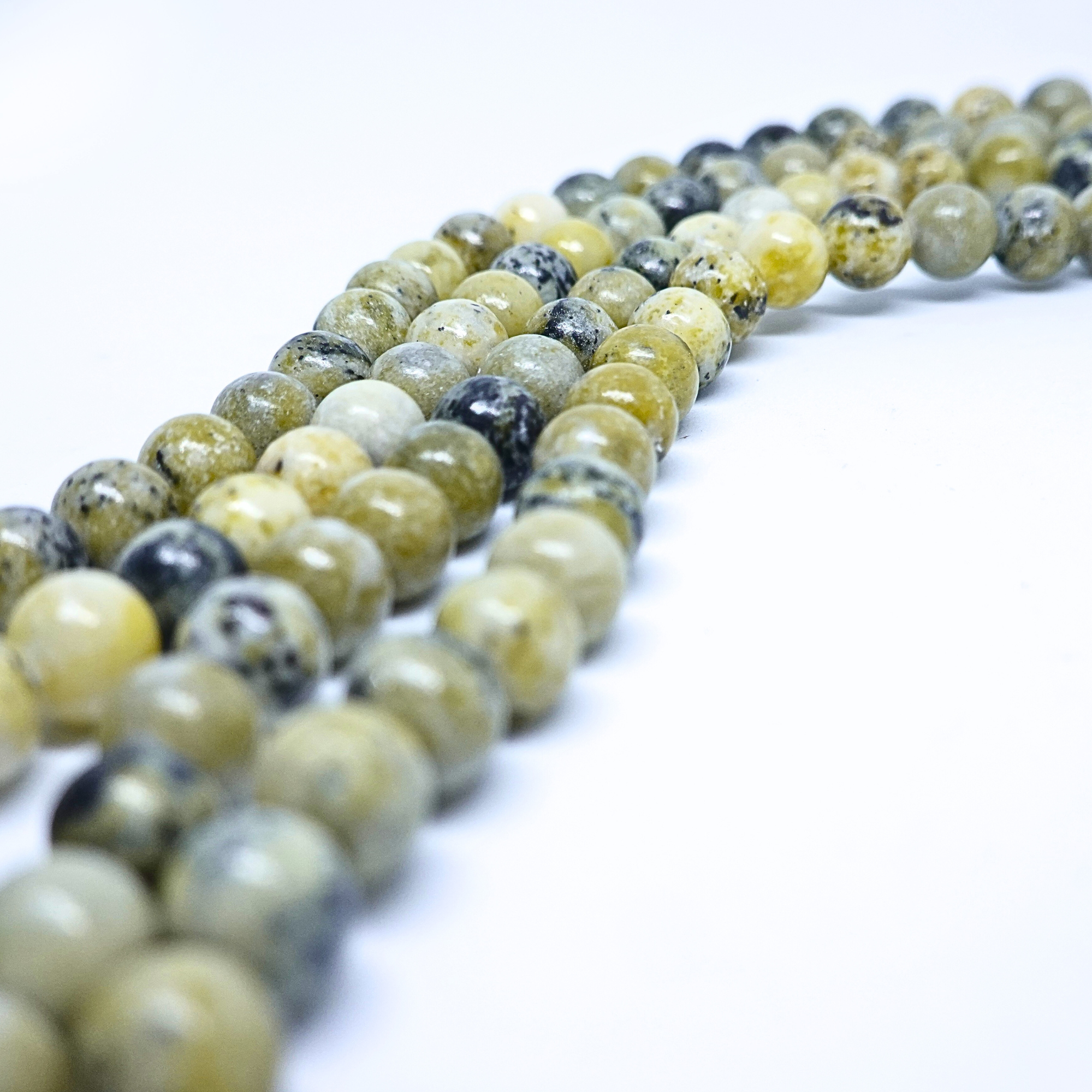 Turquoises Natural Yellow Grass - Rang de perles rondes sur fil en 6 ou 8 mm - Grade Regular