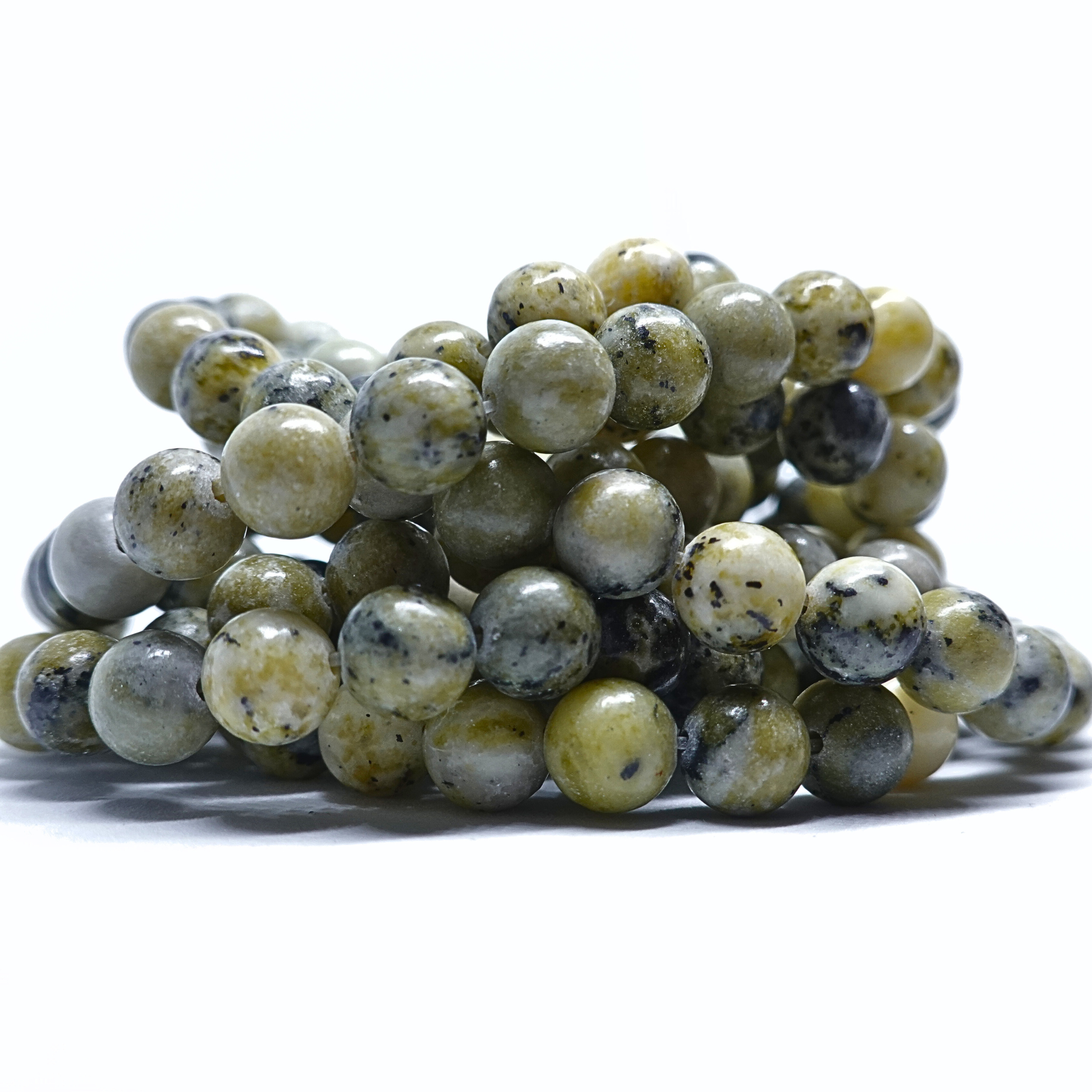 Turquoises Natural Yellow Grass - Rang de perles rondes sur fil en 6 ou 8 mm - Grade Regular