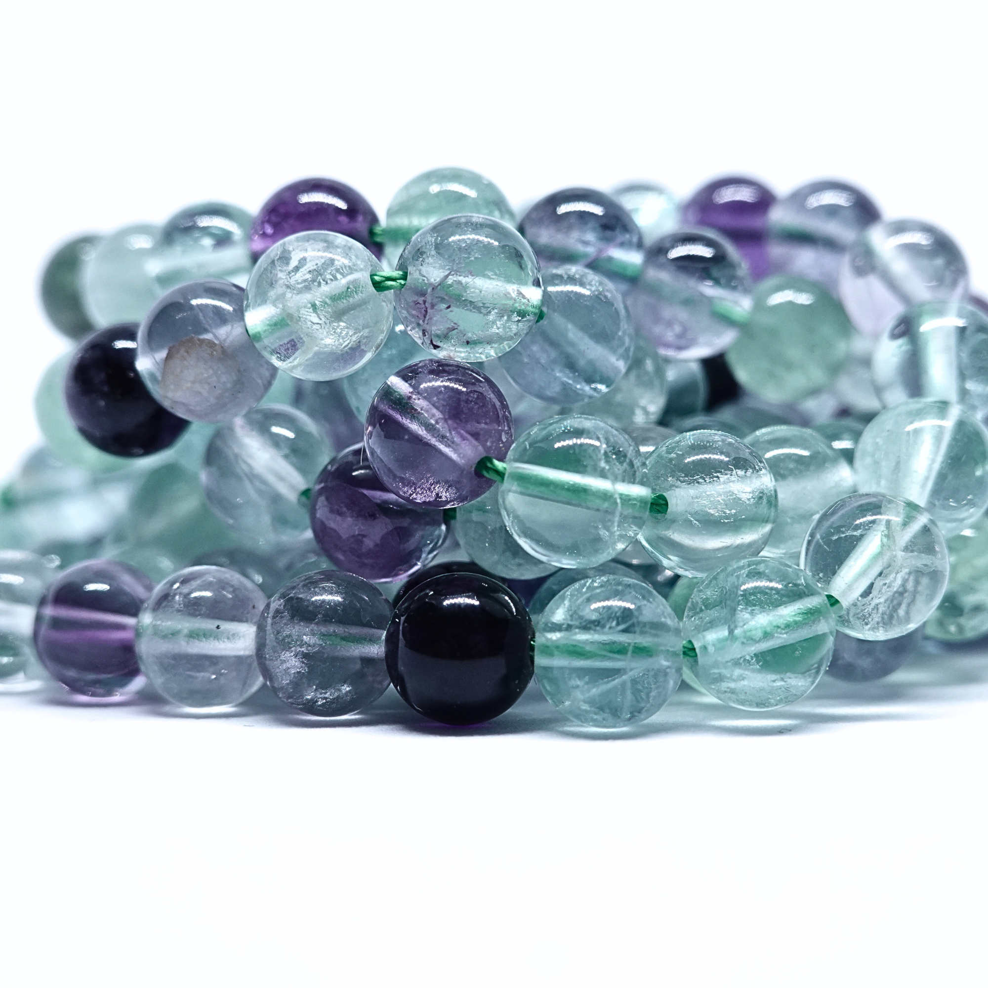Fluorite Multicolore - Rang de perles rondes sur fil en 6 ou 8 mm - Grade A