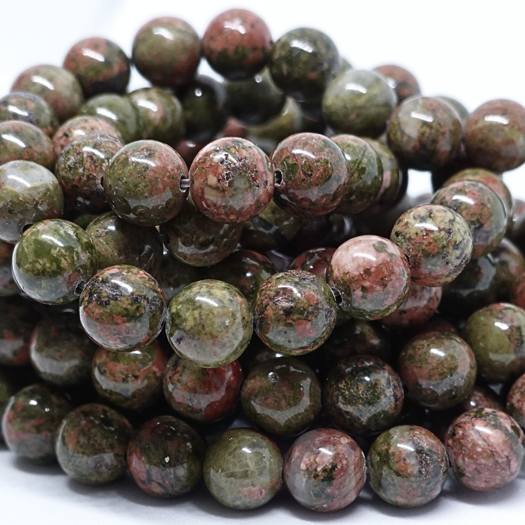 Unakite - Rang de perles rondes sur fil en 6 ou 8 mm - Grade Regular