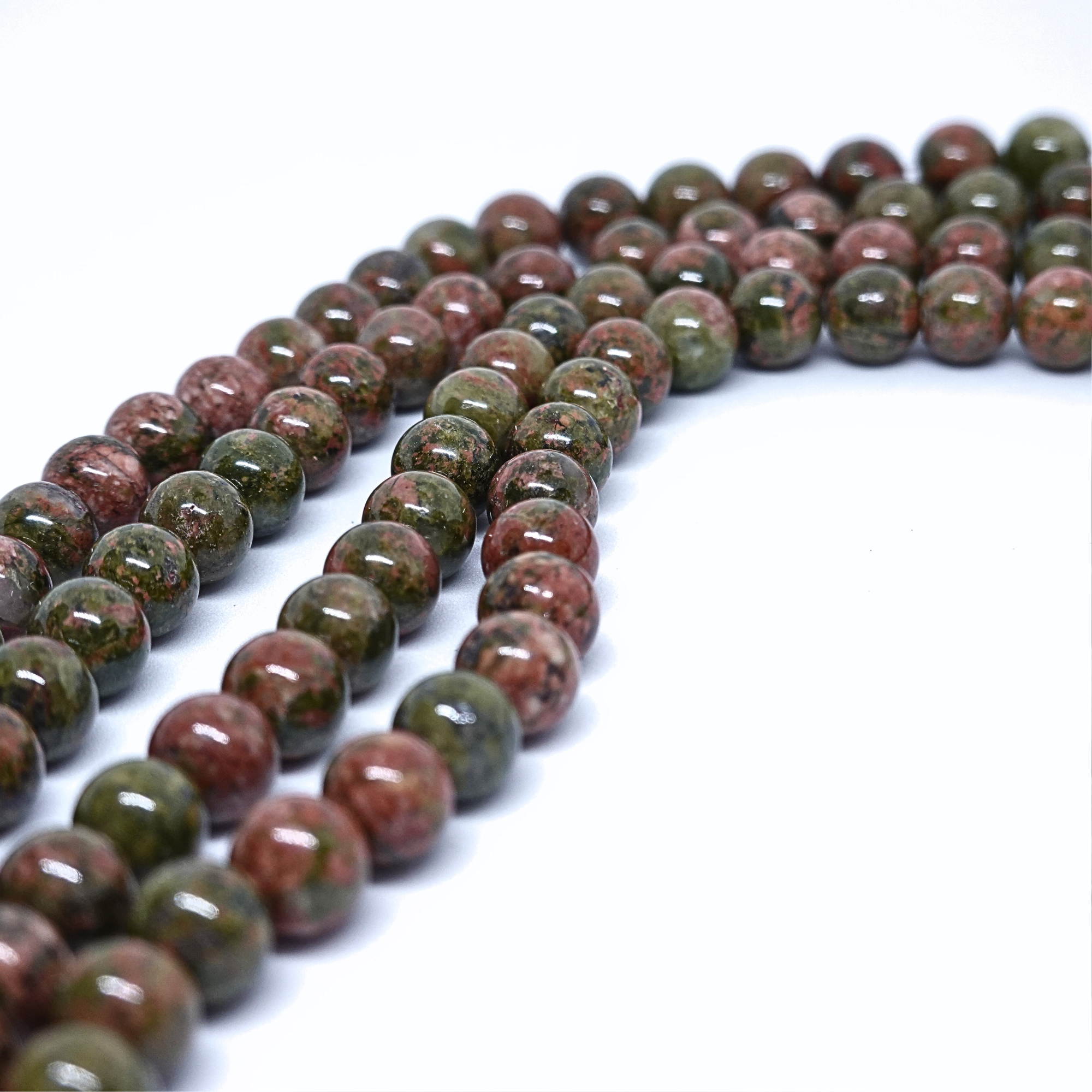 Unakite - Rang de perles rondes sur fil en 6 ou 8 mm - Grade Regular