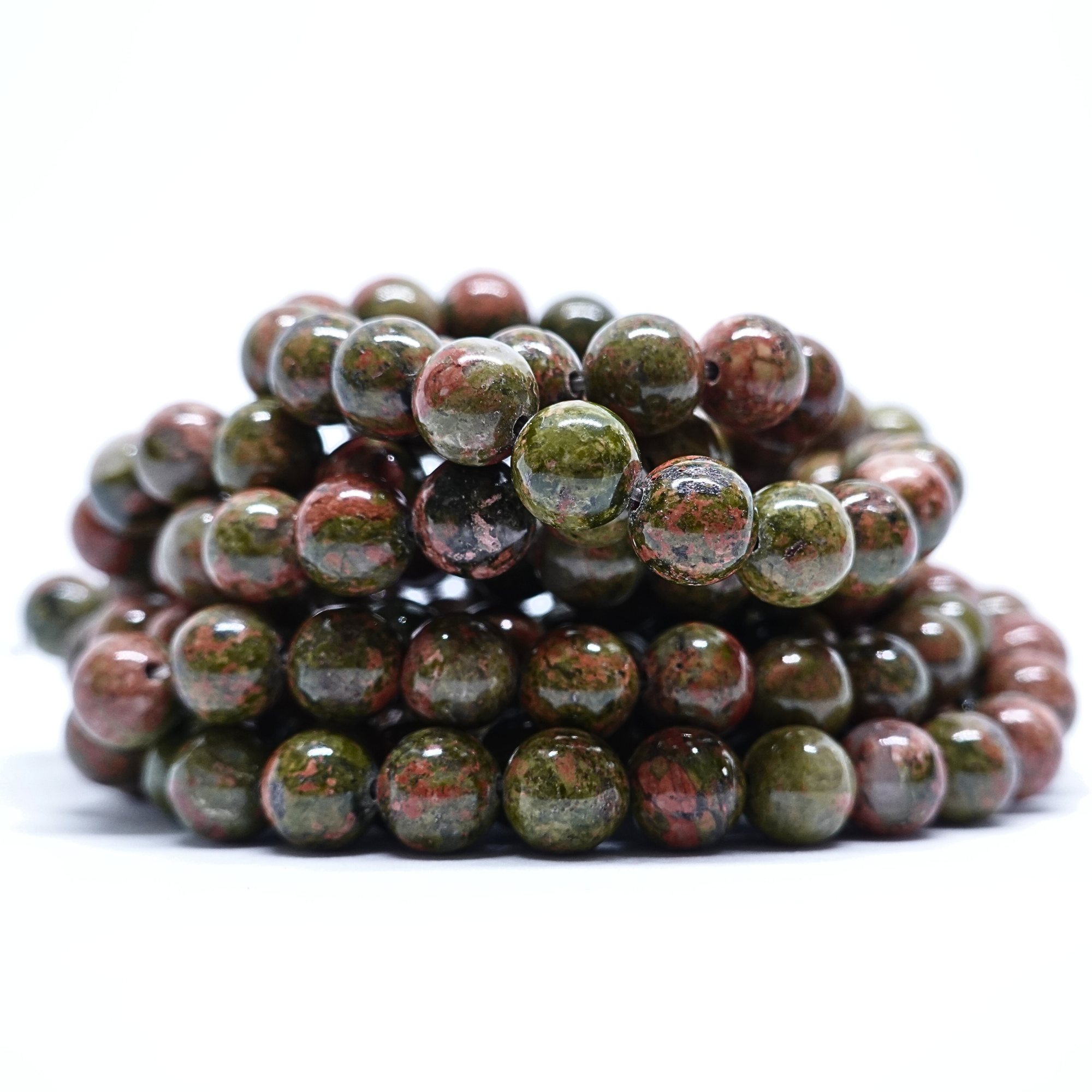 Unakite - Rang de perles rondes sur fil en 6 ou 8 mm - Grade Regular