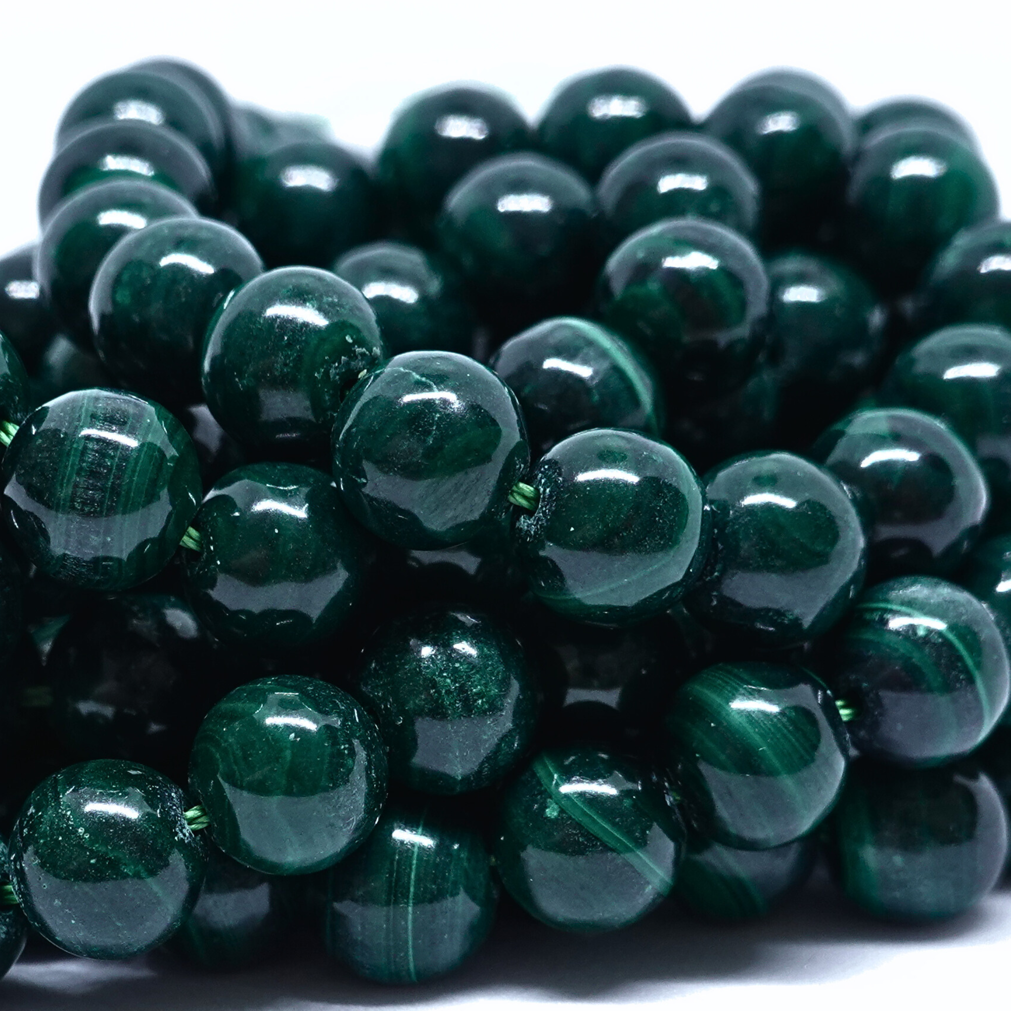 Malachite - Rang de perles rondes sur fil en 6 ou 8 mm - Grade A