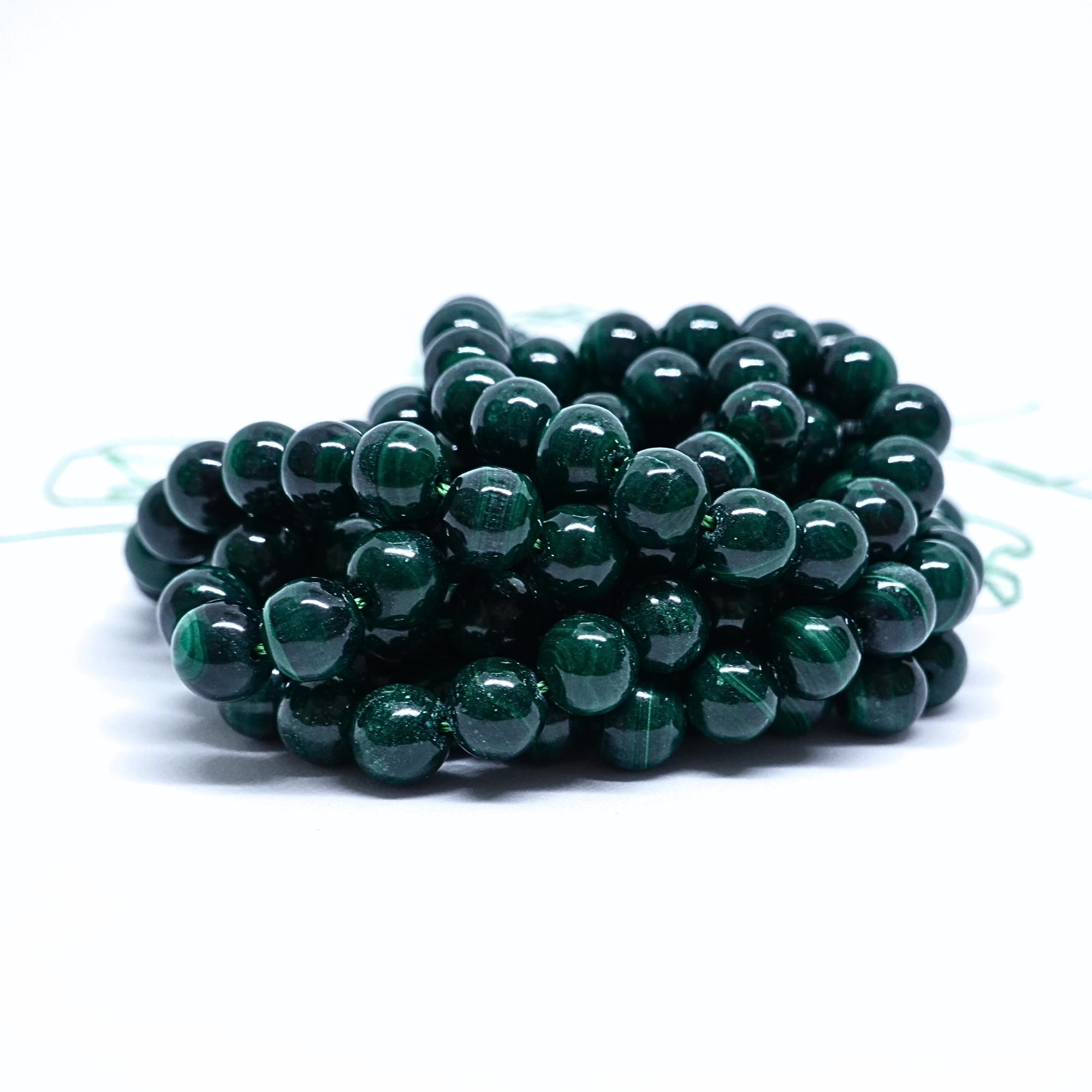 Malachite - Rang de perles rondes sur fil en 6 ou 8 mm - Grade A