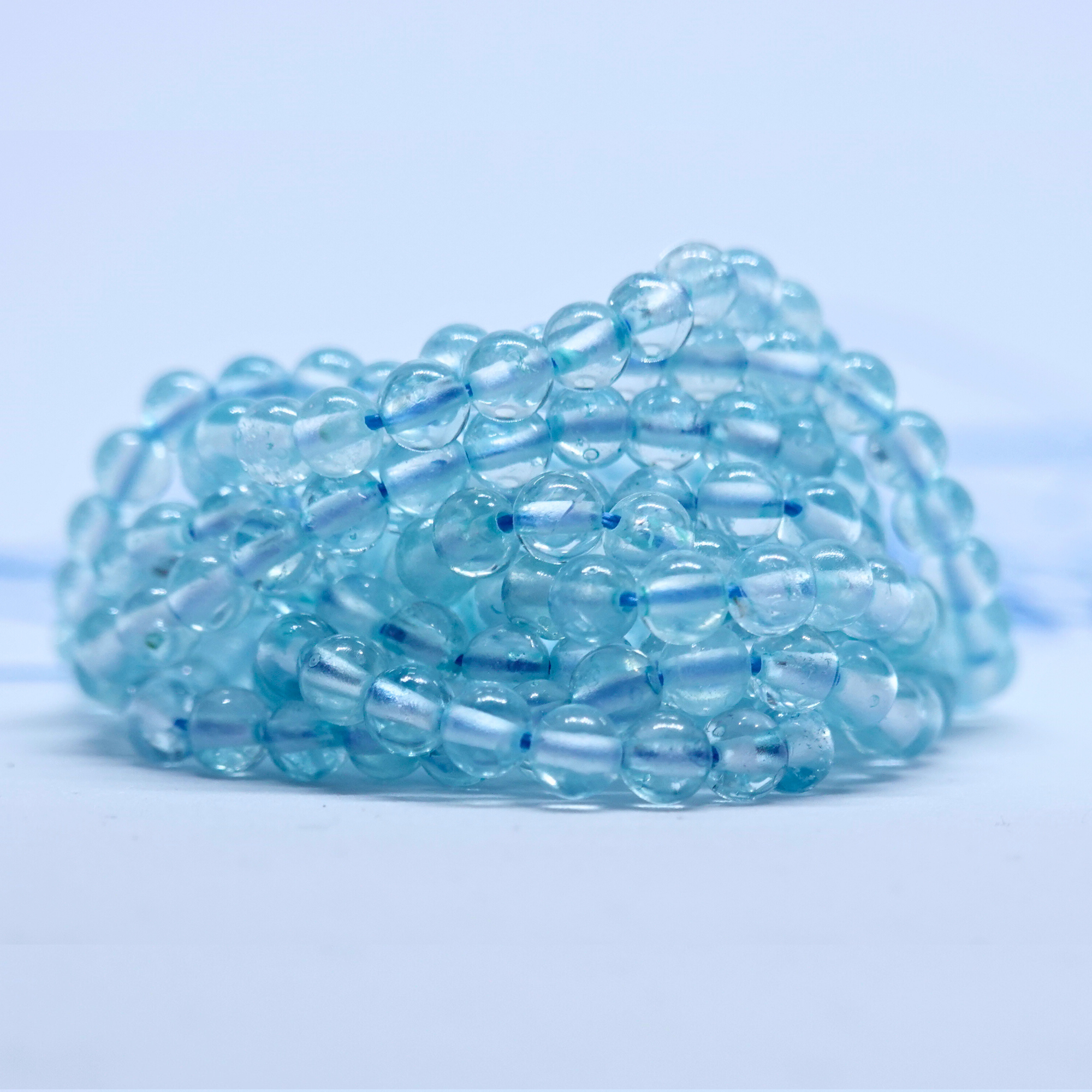 Topaze Bleue - Rang de perles rondes sur fil en 3-3.5 mm ou 4-4.5 mm - Grade AA