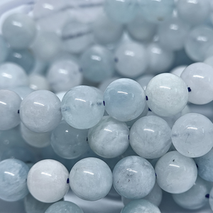 Aigue-marine - Rang de perles rondes sur fil en 6 ou 8 mm - Grade Regular - Brésil