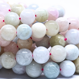 Morganite multicolore - Rang de perles rondes sur fil en 6 ou 8 mm - Grade AA