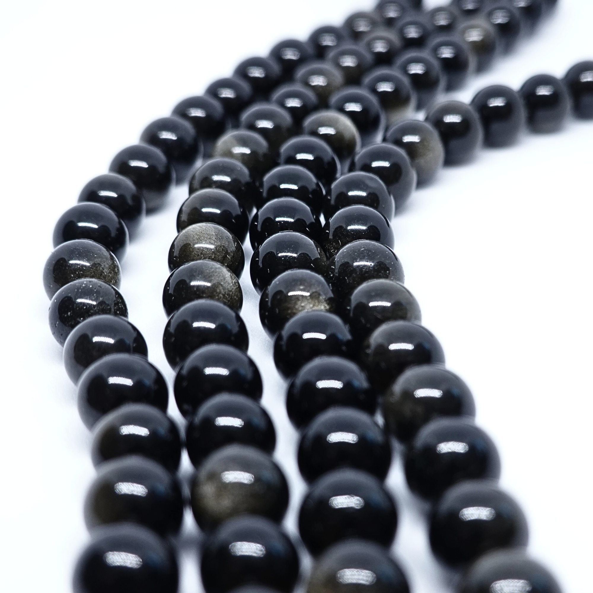 Obsidienne dorée - Rang de perles rondes sur fil en 6 ou 8 mm - Grade A Lovaneo grossiste perle semi precieuse