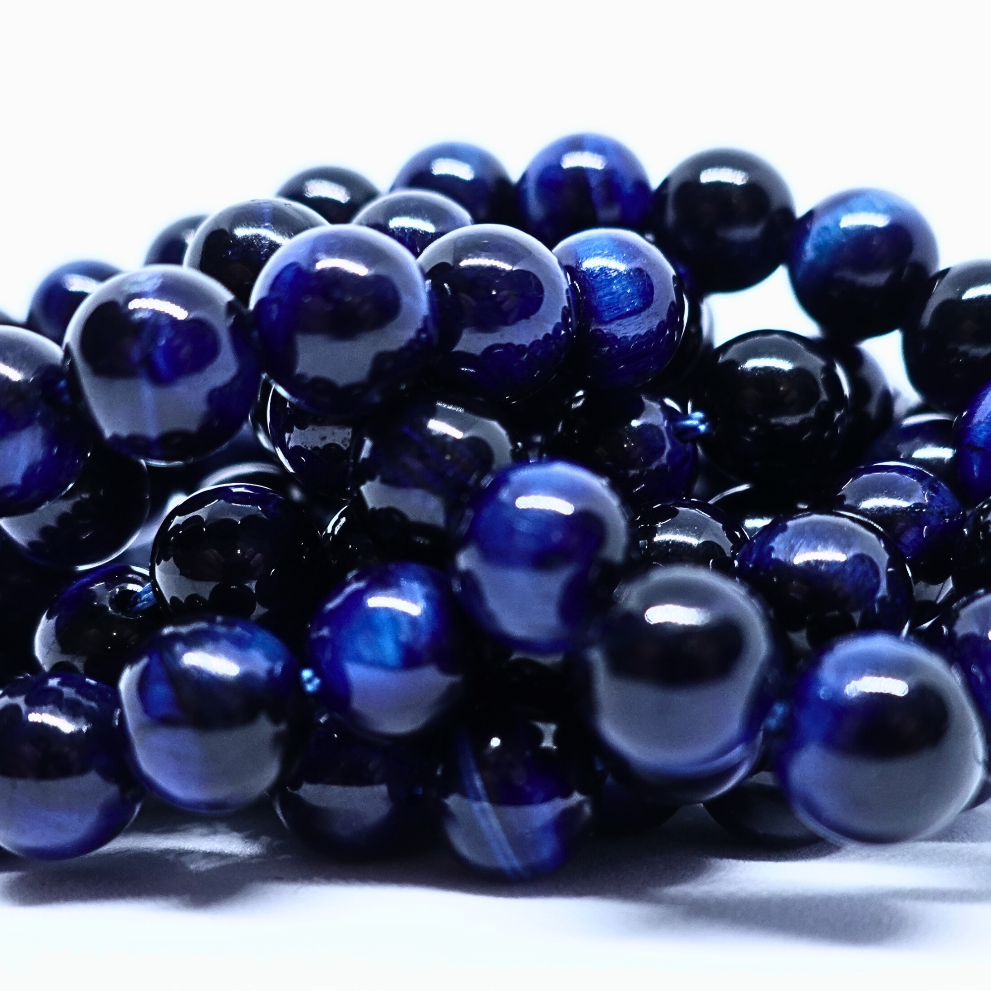 Œil du Tigre Bleu - Rang de perles rondes sur fil en 6 ou 8 mm - Grade A Lovaneo grossiste perle semi precieuse