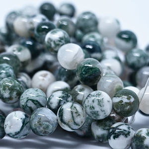 Agate Arbre - Rang de perles rondes sur fil en 6 ou 8 mm - Grade Regular