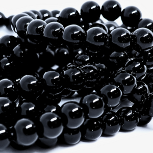 Agate Noire - Rang de perles rondes sur fil en 6 ou 8 mm - Grade A